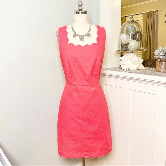 J. Crew Pink Basketweave Scalloped Hem Shift Dress 4 Small - Picture 4 of 11